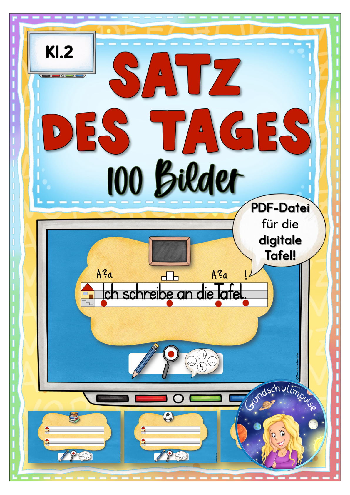 Satz des Tages für digitale Tafel (Klasse 2) - 100 Bilder