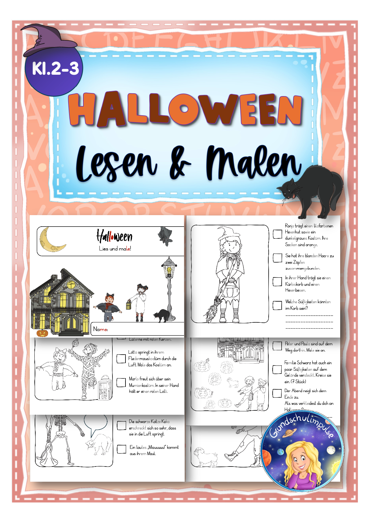 Halloween-Miniheft - Lesen und Malen (Klasse 2-3)