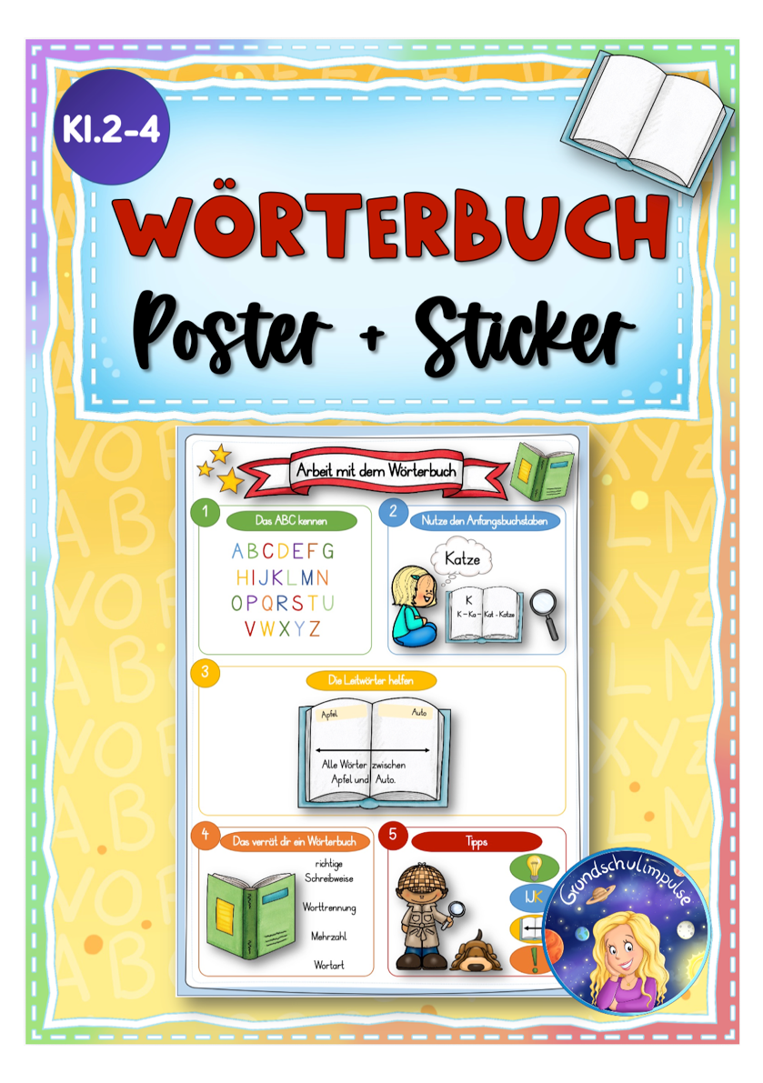 Wörterbuch: Poster/Lernplakat + Lernsticker (Klasse 2-4)