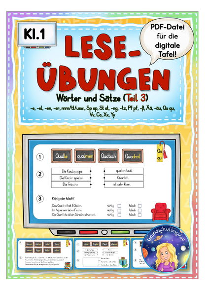 Leseübungen für digitale Tafel - Teil 3 (Klasse 1)