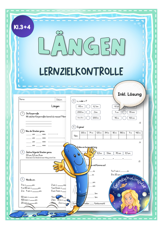 Längen - Lernzielkontrolle/Test (Klasse 3+4)