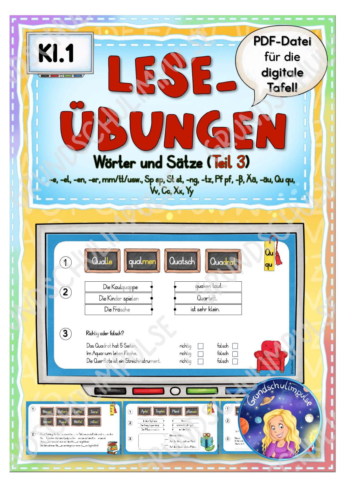 Leseübungen für digitale Tafel - Teil 3 (Klasse 1) – Grundschulimpulse