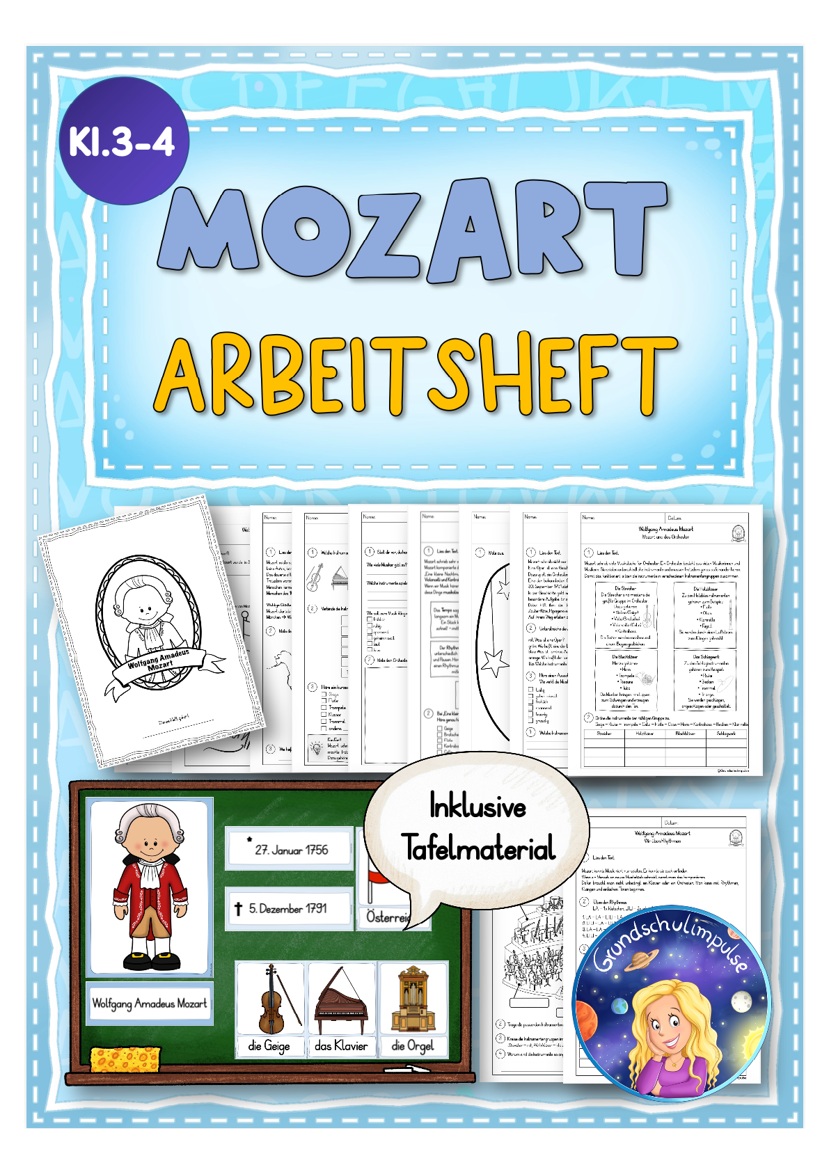Mozart: Arbeitsheft inkl. Tafelmaterial - Leben/Instrumente/Orchester/Oper (Musik: Klasse 3+4)