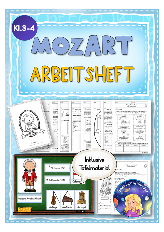 Mozart: Arbeitsheft inkl. Tafelmaterial - Leben/Instrumente/Orchester/Oper (Musik: Klasse 3+4)