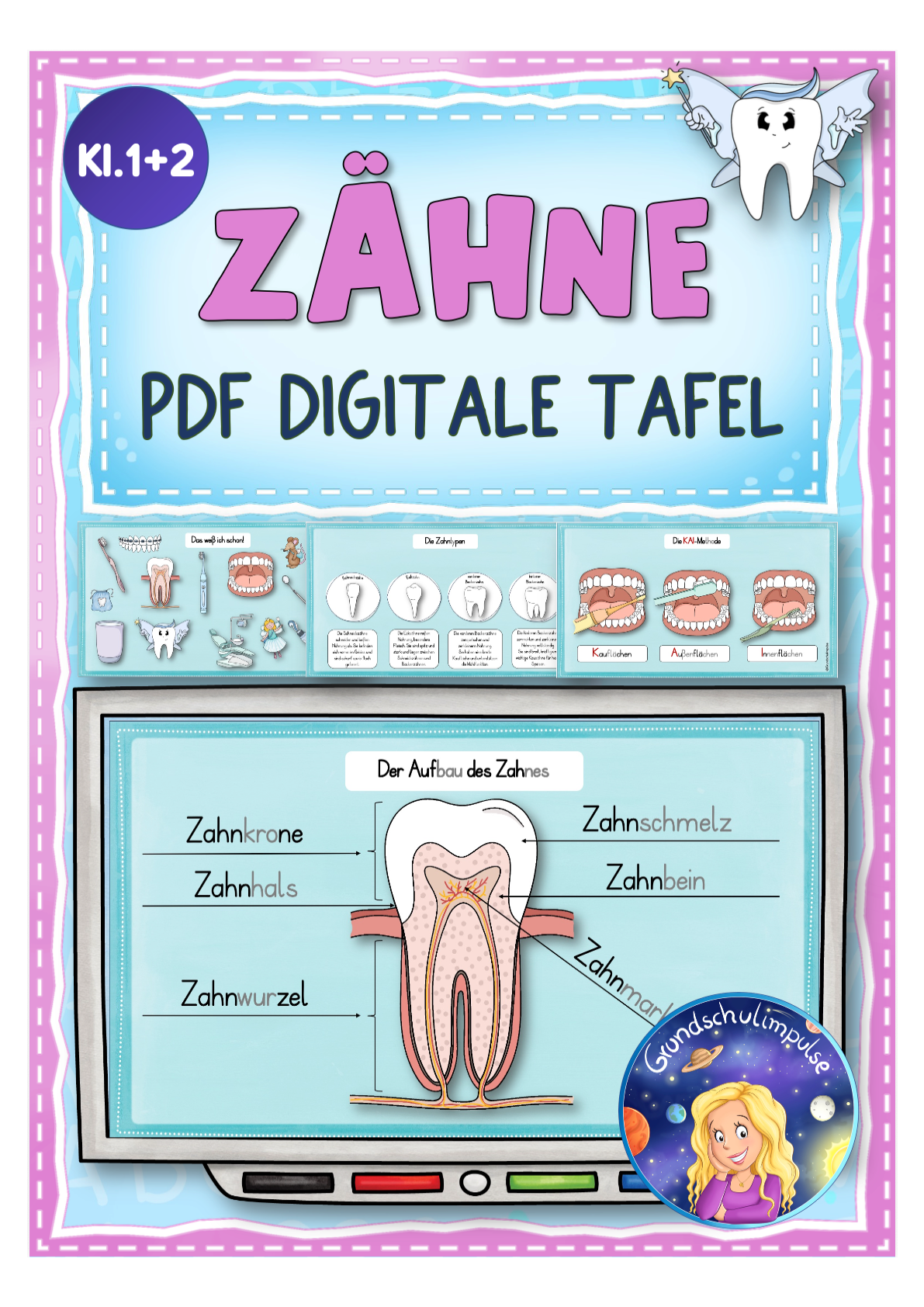 Die Zähne - PDF für die digitale Tafel (Klasse 1+2)