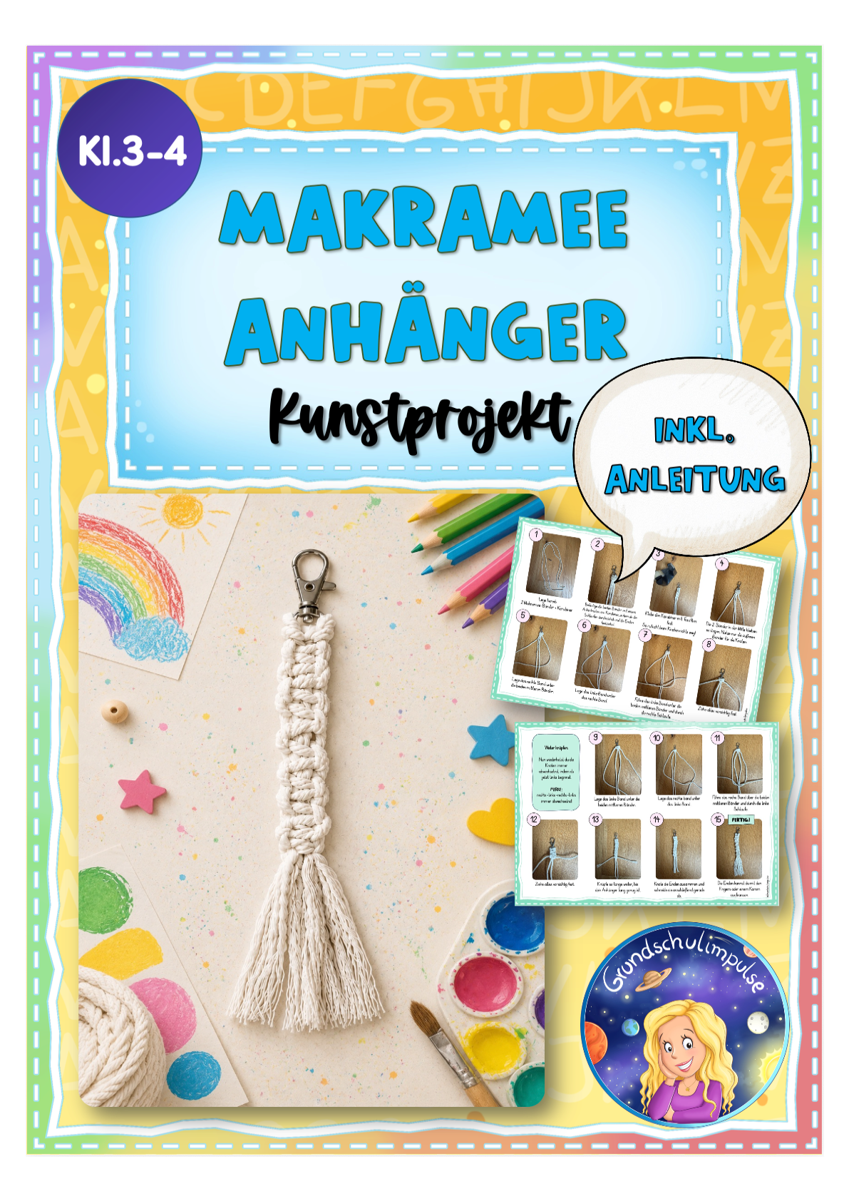 Makramee-Anhänger Kunst/Textil (inkl.Anleitung) Klasse 3-4