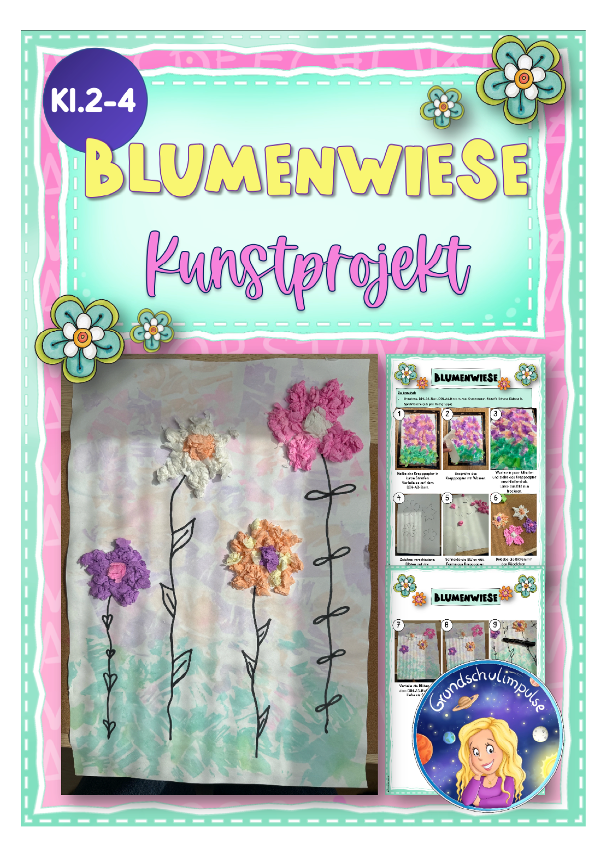 Kunstprojekt: Blumenwiese - Krepppapierdruck (Klasse 2-4)