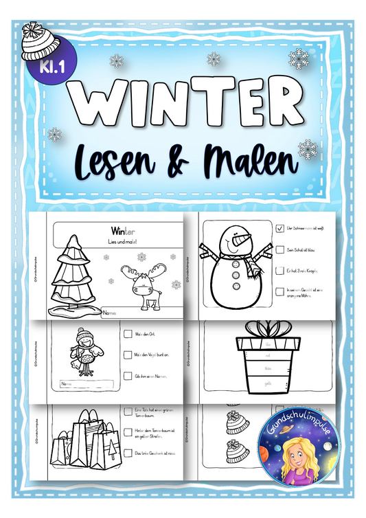 Winter-Miniheft: Lesen und Malen (Klasse 1)