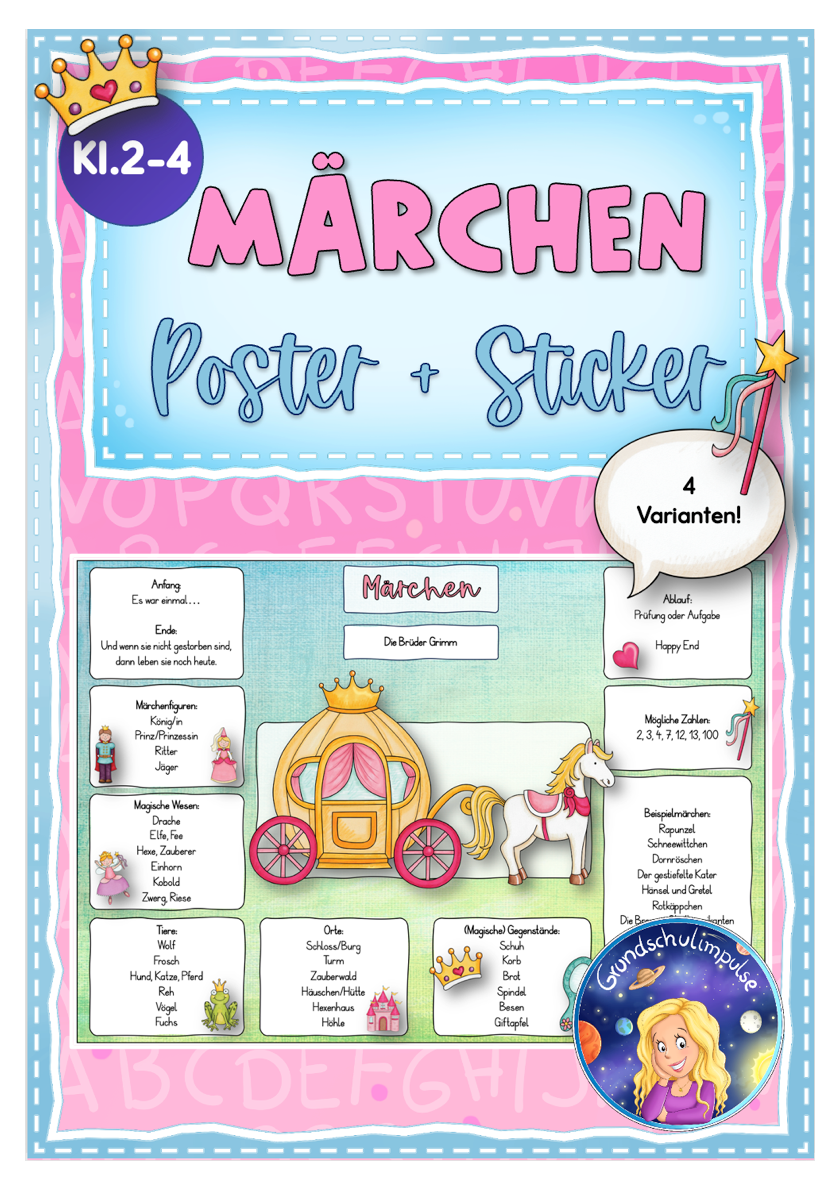 Märchen: Poster/Lernplakat + Lernsticker (Klasse 2-4)