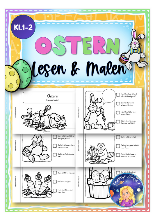 Ostern/Frühling-Miniheft - Lesen und Malen (Klasse 1+2)