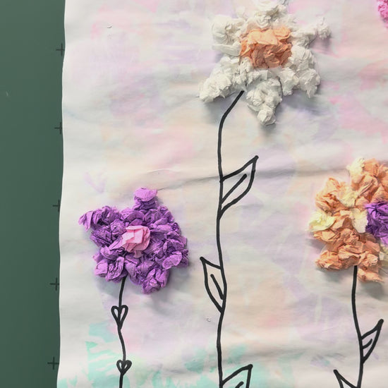 Kunstprojekt Grundschule Krepppapierdruck Blumenwiese