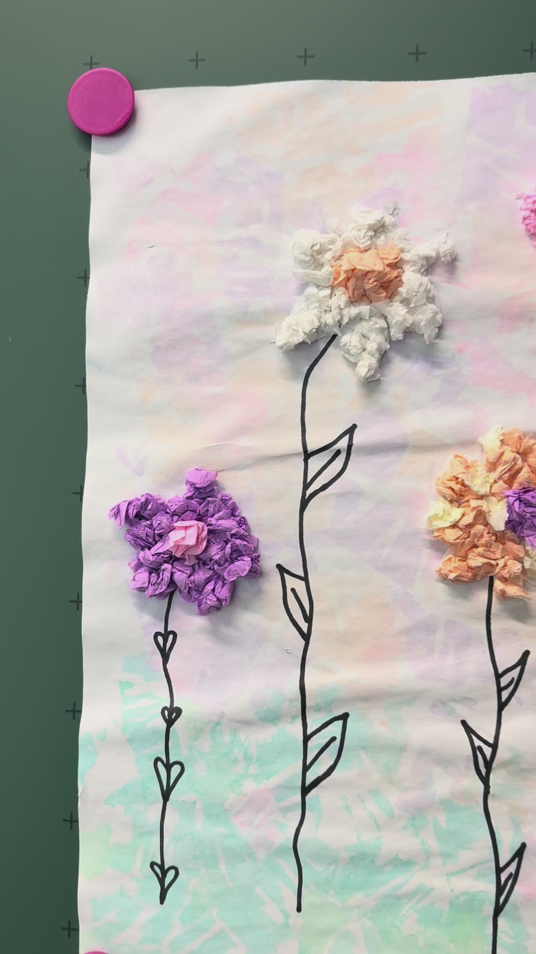 Kunstprojekt Grundschule Krepppapierdruck Blumenwiese
